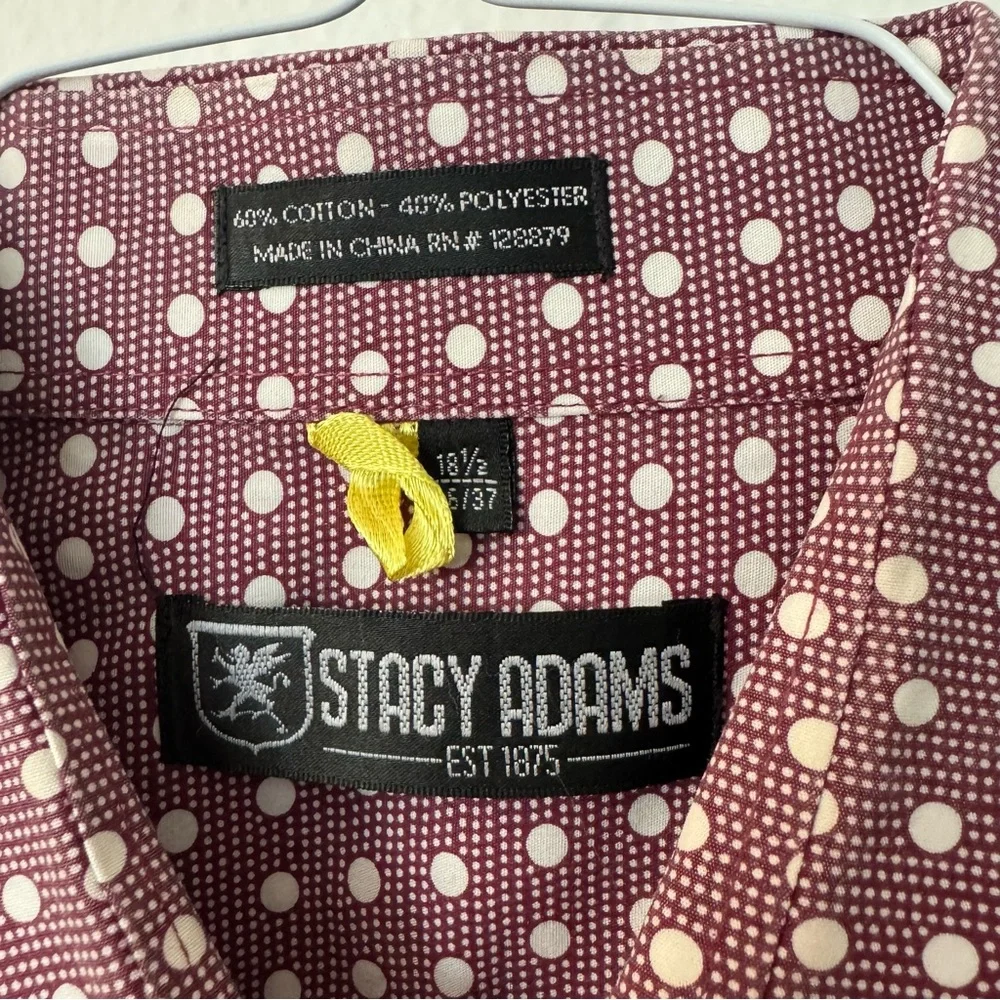 Stacy Adams Burgundy Polka Dot Dress Shirt – Size 18.5/37 $22 - Picture 2 of 6